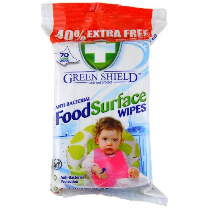 GREEN SHIELD Antibakteriālās mitrās salvetes ēdienu virsmām 70 gb